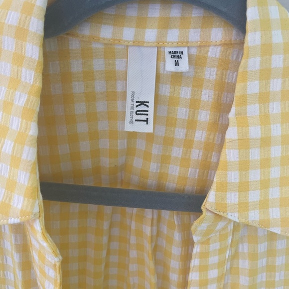 Kut, like new, women’s size med yellow and white button up shirt - Picture 2 of 4